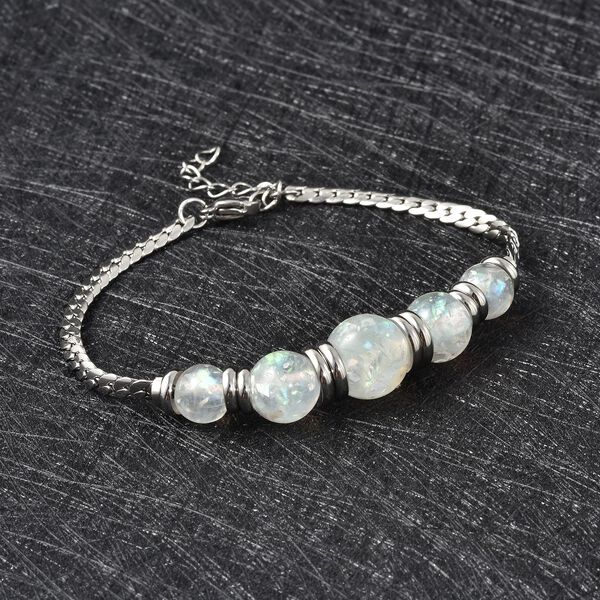 Wei&szlig;es K&uuml;nstlicher-Opal-Armband, ca. 18.5 cm + 3.5 cm Extender, 316L Edelstahl image number 2