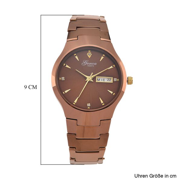 GENOA TIME V2 Uhr mit Japanischem VJ33 Quarzwerk, 36 mm, Zifferblatt mit Kristallen und Datumsanzeige, Armband aus Wolframstahl, 3 ATM wasserdicht, Coffee-Braun image number 8