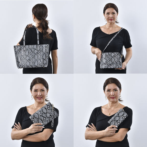 Passage - 4er-Set, Handtasche, Crossbody Tasche, Clutch und Brieftasche mit Schlangenhaut Muster image number 2