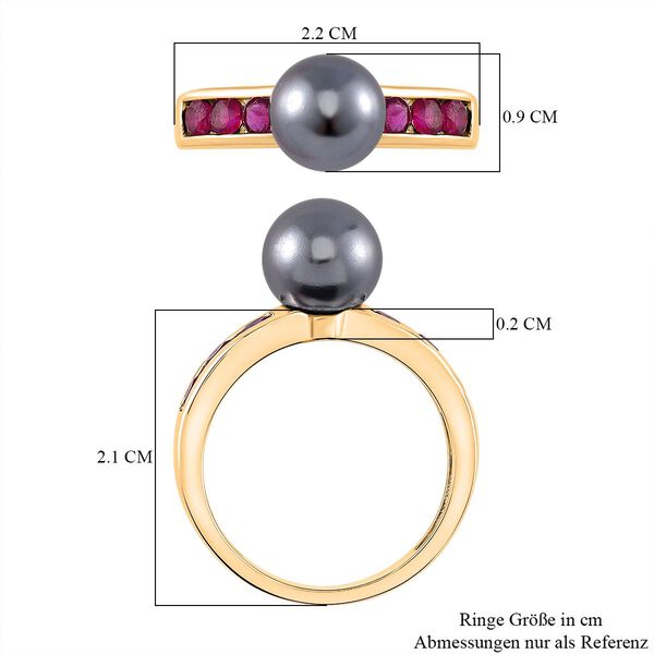 Tahiti Muschelkernperle, Afrikanischer Rubin (Fissure gefüllt) Ring 925 Silber vergoldet (Größe 16.00) image number 5