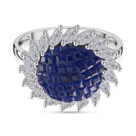 Blauer und weißer Zirkonia Halo Ring