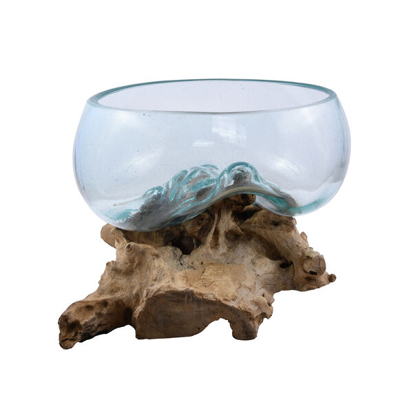 Jardin de Bali Kollektion: mundgeblasene Glasschale auf Naturholz image number 3