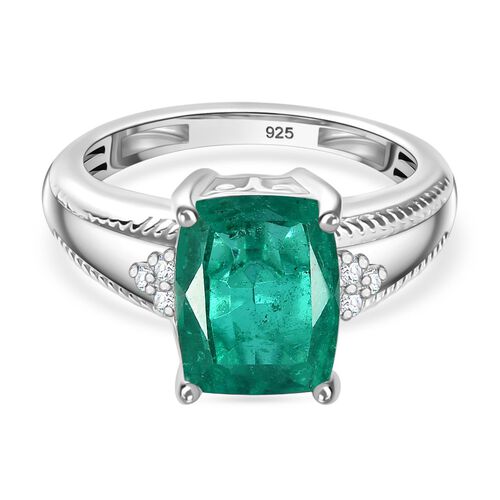 Smaragd-Quarz Triplette, Weißer Zirkon Ring 925 Silber (Größe 20.00) ca. 3,64 ct image number 0