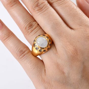 Regenbogen Mondstein, Iolit Ring Messing (Gr&ouml;&szlig;e 19.00) ca. 3,55 ct