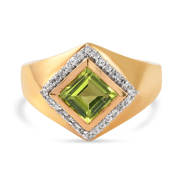 Nat&uuml;rlicher Peridot und Zirkon-Ring, 925 Silber vergoldet  ca. 1,69 ct