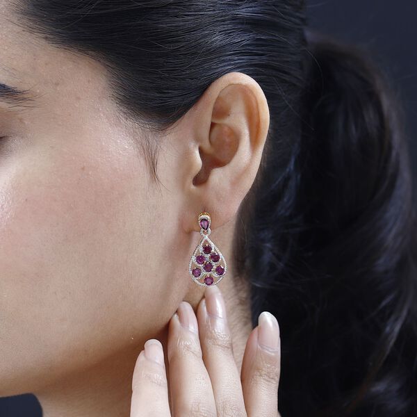 Rhodolith Granat Ohrringe 925 Silber Gelbgold Vermeil ca. 3,74 ct. image number 3