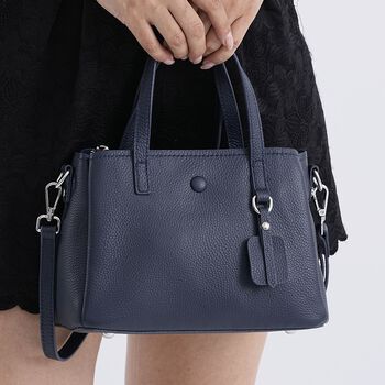 Crossbody-Tasche aus 100% echtem Leder mit Henkel und Schulterriemen, 24x11.5x18 cm, Navy
