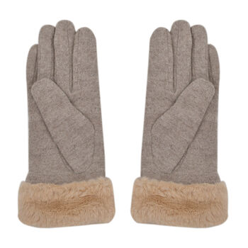 LA MAREY - Kaschmirwolle Handschuhe mit Kunstfell Bord&uuml;re, Beige