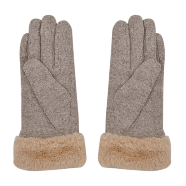 LA MAREY - Kaschmirwolle Handschuhe mit Kunstfell Bordüre, Beige image number 3