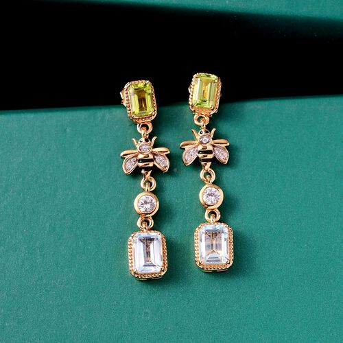 Giuseppe Perez Himmelblauer Topas, Peridot Ohrringe 925 Silber 750 Gelbgold Vermeil ca. 4.26 ct image number 1