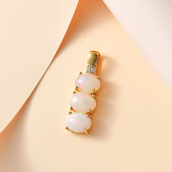 AA Natürlicher, äthiopischer Welo Opal, Weißer Diamant Anhänger 925 Silber 750 Gelbgold Vermeil ca. 2.34 ct image number 2