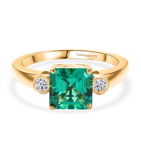 Luxuriant - AAA Lab Created Kolumbianischer Smaragd, Lab Grown Diamant Ring 925 Silber 750 Gelbgold Vermeil (Größe 17.00) ca. 1.59 ct image number 0