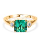 Luxuriant - AAA Lab Created Kolumbianischer Smaragd, Lab Grown Diamant Ring 925 Silber 750 Gelbgold Vermeil (Größe 17.00) ca. 1.59 ct