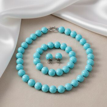3er-Set Sleeping Beauty t&uuml;rkisfarbenes Muschelkernperle Schmuckset