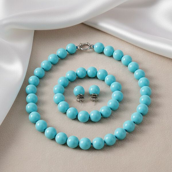 3er-Set Sleeping Beauty türkisfarbenes Muschelkernperle Schmuckset image number 1
