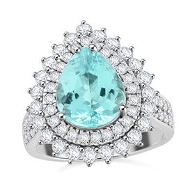 CHAIRMAN VAULT COLLECTION - AAAA Paraiba Turmalin, Weißer Diamant Ring,zertifiziert und geprüft, 950 Platin (Größe 17.00) ca. 5.40 ct