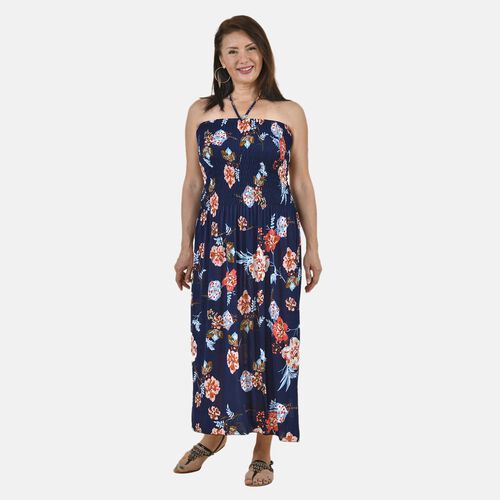Maxikleid mit gesmokter Taille und Flatterärmeln, One Size, Dunkelblau image number 0