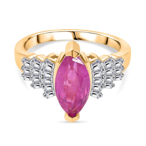 AAA Ilakaka Rosa Saphir (Fissure gefüllt), Moissanit Ring 925 Silber 750 Gelbgold Vermeil (Größe 18.00) ca. 3,12 ct image number 0