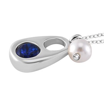 Blaue Kristall und wei&szlig;e Muschelkernperle-Halskette, 50 cm