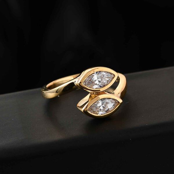 LUSTRO STELLA Hergestellt mit ZIRKONIA Bypass-Ring 925 Silber Vergoldet image number 2