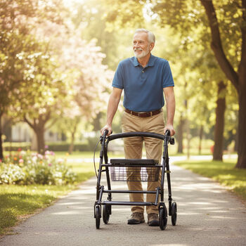 Rollator mit Sitzfunktion, stabile Gehhilfe, 57x79x83-93cm, Schwarz
