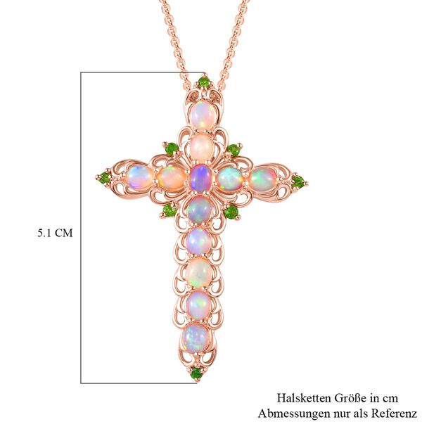 Natürlicher, äthiopischer Welo Opal und natürlicher Chromdiopsid Kreuz-Anhänger mit Kette, 925 Silber Roségold Vermeil ca. 2,96 ct image number 6