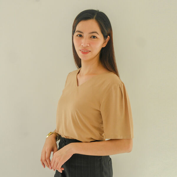 Frauen kurzes &Auml;rmel Top, hellbraun, Gr&ouml;&szlig;e 36 image number 4