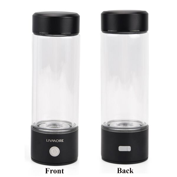 LIVMORE doppelwandige Wasserstoff Wasserflasche 300ml, SPE PEM, Borosilikatglas, USB Akku, Schwarz image number 5