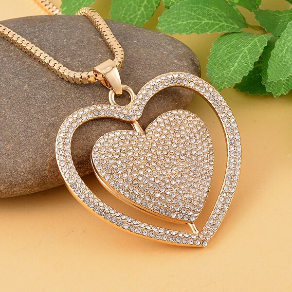 Funkelnder Kristall-Herz-Anhänger mit 73cm Kette in Goldton image number 2