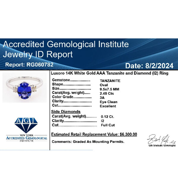 LUXORO zertifiziert und geprüft AAA Tansanit und Diamant Ring in 585 Weißgold - 2,60 ct. image number 6