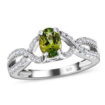 Nat&uuml;rlicher AA Calabar-Turmalin, Wei&szlig;er Zirkon Ring, 925 Silber platiniert, (Gr&ouml;&szlig;e 19.00) ca. 3.36 ct