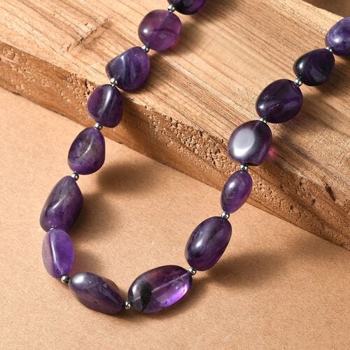 Afrikanischer Amethyst Halskette ca. 45 cm Messing platiniert ca. 320,00 ct. image number 1