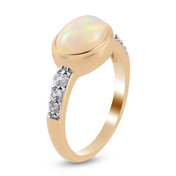 Natürlicher Äthiopischer Opal und Zirkon Solitär Ring 925 Silber 585 Vergoldet image number 4