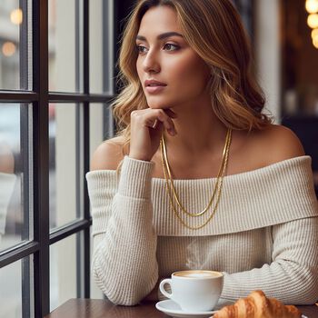 2er-Set Halsketten, Edelstahl, Goldfarben, Gliederkette und Schlangenketten-Optik, ca. 50 + 5 cm