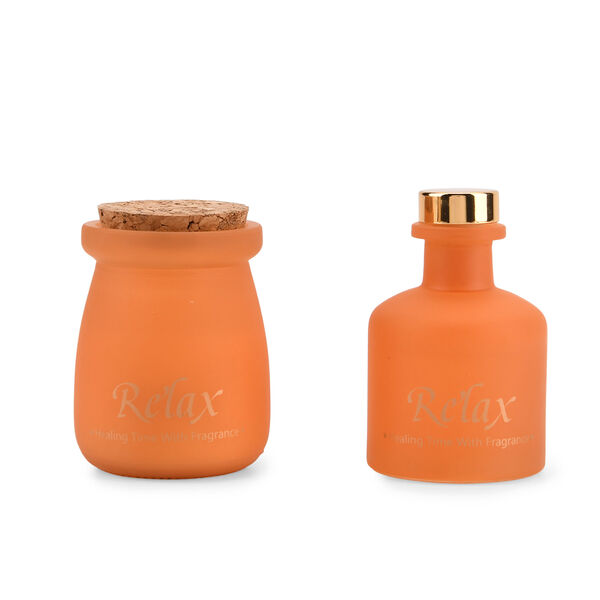 2er Set - Duftkerze 5 x 7 cm und &Ouml;l-Diffusor 50 ml mit St&auml;bchen, Orange & English Pear Freesia image number 3