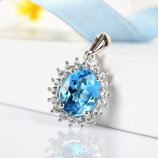 Schweizer Blautopas und Anh&auml;nger 925 Silber platiniert ca. 4,85 ct image number 3