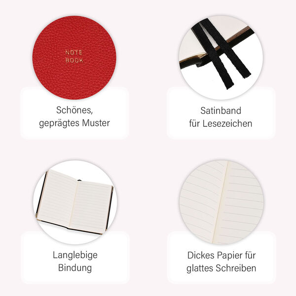 3tlg. Notiz- und Tagebuch Geschenkset mit Kugelschreiber, Schwarz, Elfenbeinfarben, Rot image number 3
