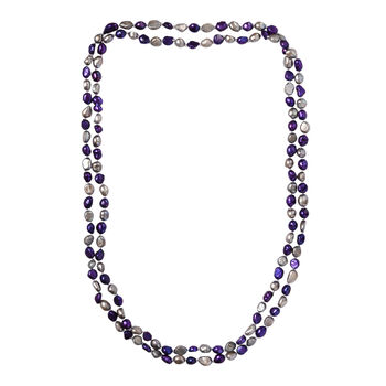 Dunkelblaue und graue gef&auml;rbte S&uuml;&szlig;wasserperle Halskette, 147 cm
