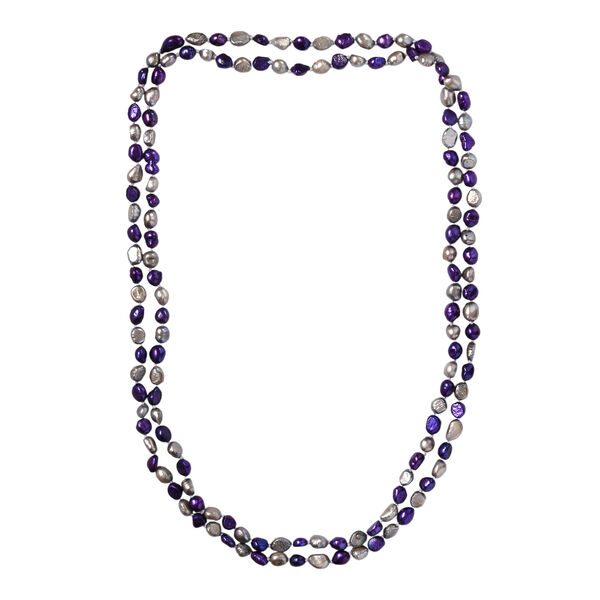 Dunkelblaue und graue gef&auml;rbte S&uuml;&szlig;wasserperle Halskette, 147 cm image number 4