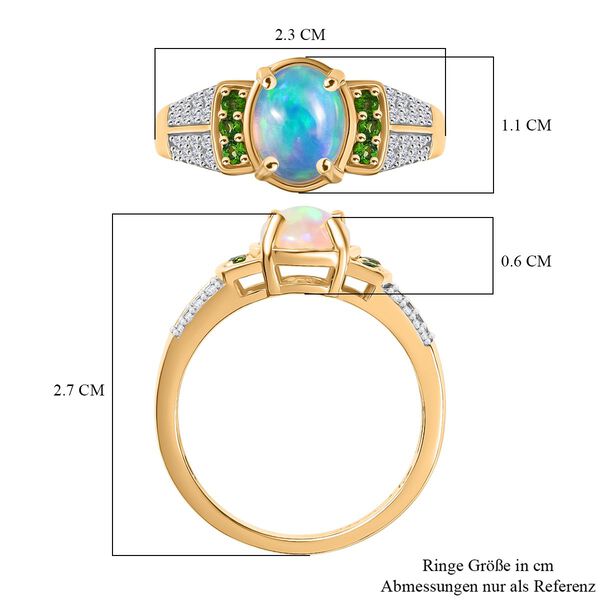 D'Joy AA Nat&uuml;rlicher, &auml;thiopischer Welo Opal, Nat&uuml;rlicher Chromdiopsid Ring 925 Silber vergoldet (Gr&ouml;&szlig;e 19.00) ca. 1.71 ct image number 7