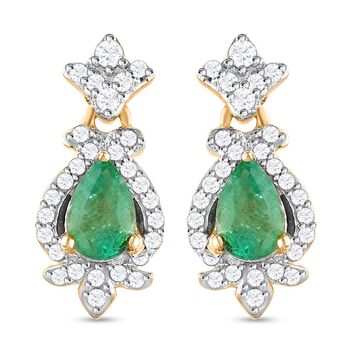 AAA Kagem Sambische Smaragd und wei&szlig;e Zirkon Ohrringe, 925 Silber Gelbgold Vermeil ca. 1.15 ct