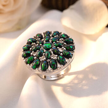 Simulierter schwarzer Opal Ring, flexibel (Gr&ouml;&szlig;e 17.00-19.00), 316L Edelstahl