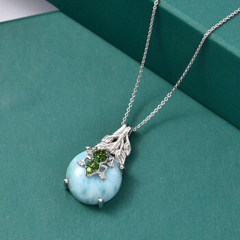 GP - Larimar, Nat&uuml;rlicher Chromdiopsid Schmuckset ca. 50 cm 925 Silber rhodiniert ca. 15,43 ct.