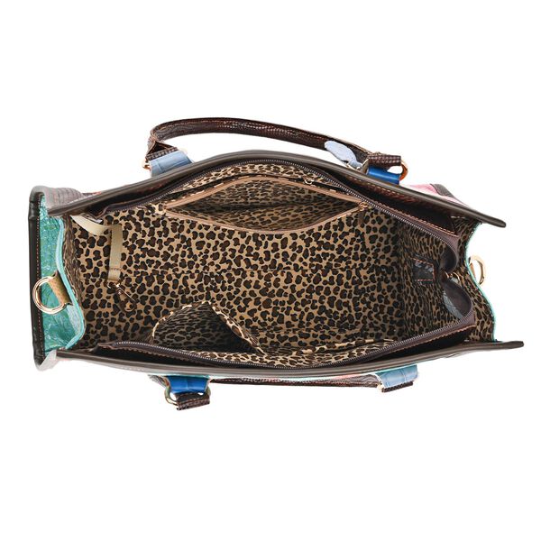 "Chaos by Elsie Genuine Leather Crossbody Bag with RFID Color:black Embossed crocdile shining rhomboid pattern Size:36*15*25cm           Wall: Genuine Leather Lining: Polyester                Exterior:zipped-2, Interior:zipped-2 , slip-2   with 1 Long str image number 6