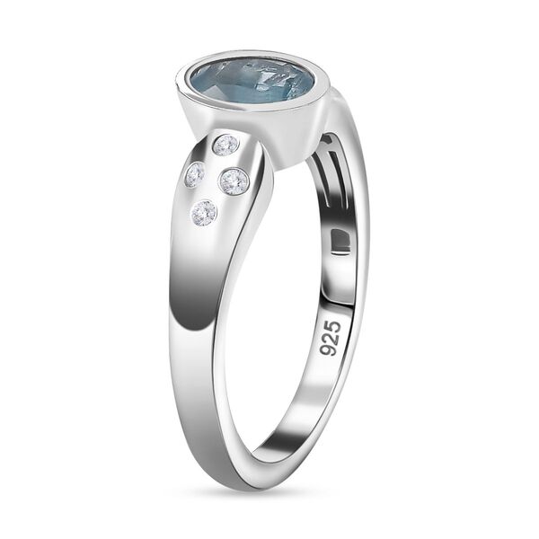 TUCSON FIND - Nat&uuml;rlicher AA Aqua Kyanit, Wei&szlig;er Zirkon Ring 925 Silber rhodiniert (Gr&ouml;&szlig;e 20.00) ca. 1.13 ct image number 5