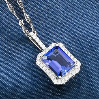 RHAPSODY zertifiziert und gepr&uuml;ft AAAA Tansanit und VS Diamant Anh&auml;nger mit Kette in 950 Platin - 3 ct.