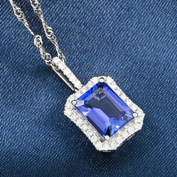 RHAPSODY zertifiziert und geprüft AAAA Tansanit und VS Diamant Anhänger mit Kette in 950 Platin - 3 ct. image number 1