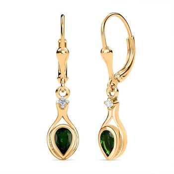 Nat&uuml;rliche Chromdiopsid, wei&szlig;e Zirkon Ohrringe, 925 Silber vergoldet, ca. 0.99 ct