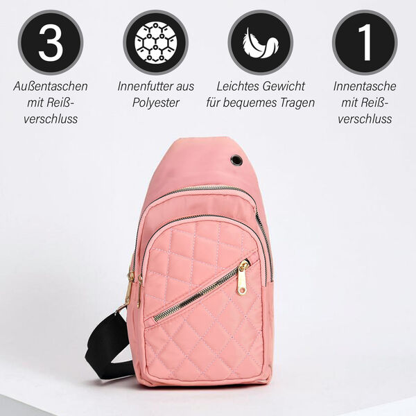 Stepp-Slingtasche mit RFID-Schutz und Kopfhöreröffnung, Größe: 17x7,5x30cm, Lachsfarben image number 4