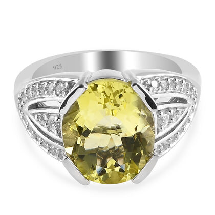 Ouro Verde-Quarz und Zirkon Ring 925 Silber platiniert (Größe 16.00)
